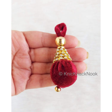 Burgundy Red / Black / Royal Blue Tear Drop Velvet And Diamante Indian Embellishment, Wedding Tassels, Latkan